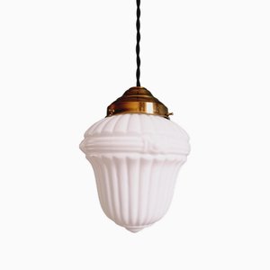 Art Deco Pendant Light in White Opaline Glass, 1920s-30s