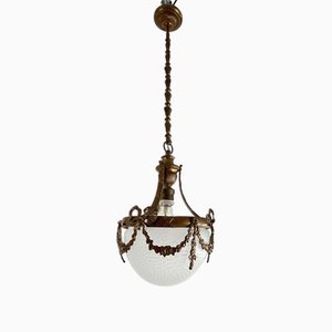 Mid-Century Bronze and Glass Empire Style Hanging Light, 1950s