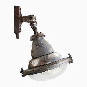 French Industrial Round Metal & Frosted Glass Street Wall Light from BBT France