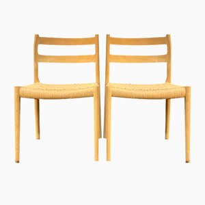 Model 84 Dining Chairs in Oak and Paper-Cord by J.L. Møllers for Niels Otto Møller, Denmark, 1970s, Set of 2