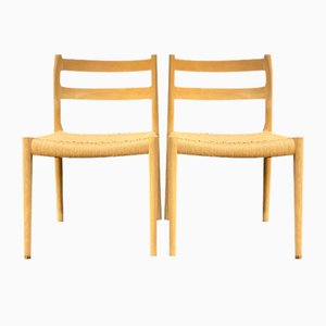 Set of Model 84 Dining Chairs in Oak and Paper-Cord by J.L. Møllers for Niels Otto Møller, Denmark, 1970s