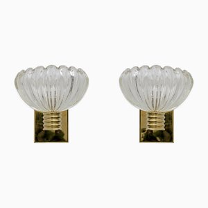 Art Deco Brass and Murano Glass Sconces from Barovier & Toso, 1940s, Set of 2