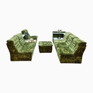 Vintage Modular Lounge Sofa in Green Velvet, 1970s, Set of 9
