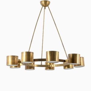 Italian Circular Chandelier in Matte Golden Brass