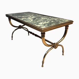 Neoclassical Coffee Table in Brass and Marble attributed to Raymond Subes, 1940s