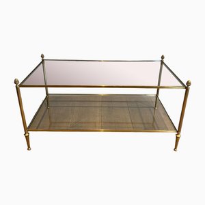 Neoclassical Coffee Table in Bronze, Brass and Transparent Glass Tops from Maison Baguès, 1940s