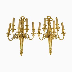 Louis XVI Style Wall Lights in Chased and Gilt Bronze, Set of 2