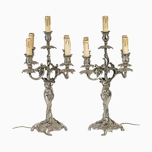 Louis XV Style Silver Plated Bronze Candelabra, 19th Century, Set of 2