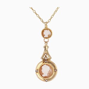 French Fine Pearls and 18 Karat Yellow Gold Cameo Necklace, 1890s