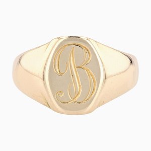 Anillo de sello francés moderno con letra B en oro amarillo de 18 kt