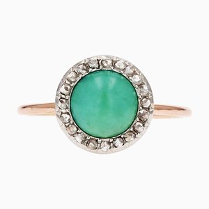 20th Century Round Turquoise, Diamonds and 18 Karat Rose Gold Ring