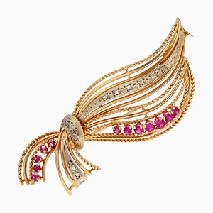 French Ruby, Diamonds and 18 Karat Yellow Gold Brooch, 1960s