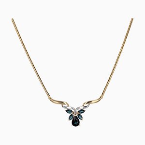 Modern Sapphires, Diamond and 18 Karat Yellow White Gold Necklace
