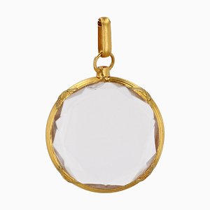 French Glass and 18 Karat Yellow Gold Locket Pendant, 20th Century