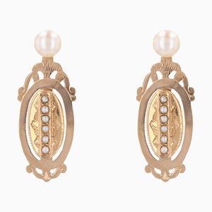 French Fine Pearl and 18 Karat Rose Gold Dangle Earrings, 19th Century