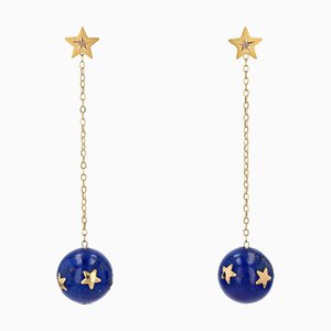 Boucles d'Oreilles Pendantes Étoile 20e Siècle Lapis-Lazuli Ball, Diamants et Or Jaune 18 Carats