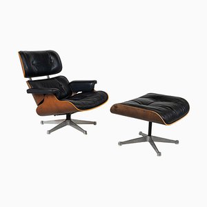 Poltrona e poggiapiedi Mid-Century attribuiti a Charles & Ray Eames per Herman Miller