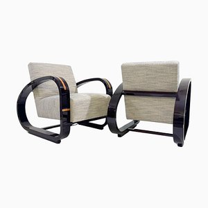 Art Deco Armchairs in Wood and Fabric