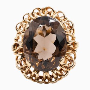 Vintage 14k Gold and Smoky Quartz Cocktail Ring, 1970s