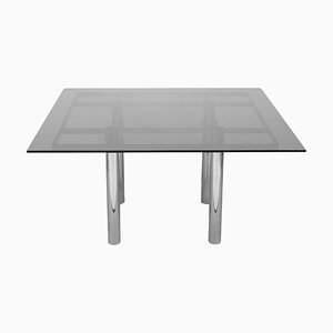 Table de Salle à Manger Andre en Chrome et Verre Fumé attribuée à Tobia Scarpa pour Gavina, Italie, 1968