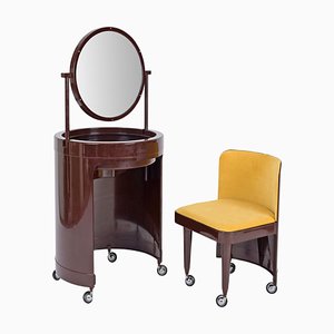 Italian Brown Vanity Table with Yellow Seat from Studio Kastilia Silvi, 1970s, Set of 2