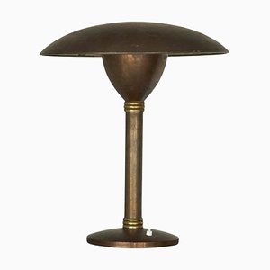 Large Art Deco Table Lamp in Patinated Brass, Italy, 1930s