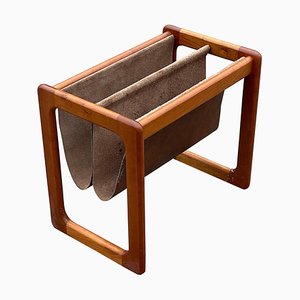 Mid-Century Modern Danish Magazine Holder Crafted in Teak and Leather, 1967