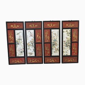 Chinesische Porzellan Tafeln oder Wandbehänge, 2er Set