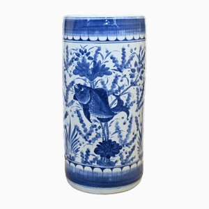 Jarrón chino de porcelana azul y blanco, años 30