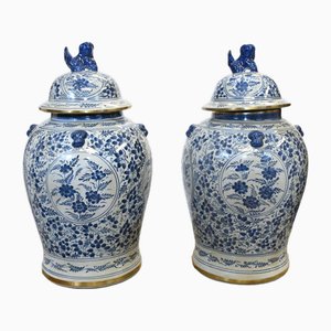 Pots de Temple en Porcelaine Bleue et Blanche, Set de 2