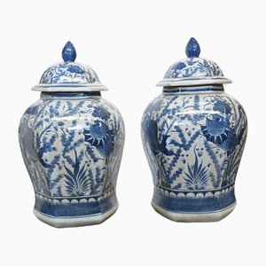 Chinese Porcelain Ginger Ming Temple Jars, Set of 2