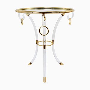 Acrylic Glass & Gilt Metal Tripod Coffee Table Pedestal Gueridon by Maison Charles, 1970s