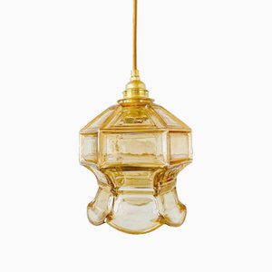 Vintage Hanging Lamp Amber Pressed Glass Gold