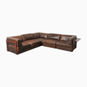 Scandinavian Leather Lounge Sofa, 1960s, Set of 5