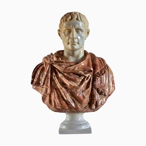 End 20th Century Bust of Octavian Augustus in Breccia Pernice and White Carrara
