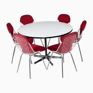 Mid-Century Table and DKR Bikini Chairs in Chrome Wire by Charles Eames for Herman Miller Collection, 1960s, Set of 7