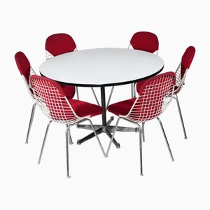 Table et Chaises Bikini DKR Mid-Century en Fil de Chrome par Charles Eames pour Herman Miller Collection, 1960s, Set de 7