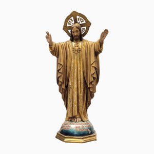 Olot School Artist, Sacred Heart of Jesus, 20th Century, Wood Sculpture