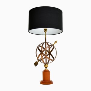 Armillar Sphere Tischlampe aus Messing & Teak, 1950er