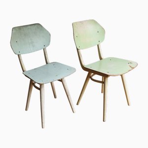 Set of Mid-Century Modern Green and Blue Dining Chairs by Ton, 1964