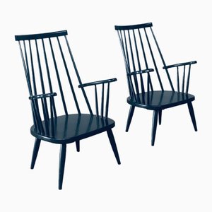 Scandinavian Spindle Back Lounge Chair Set, Denmark, 1960s, Set of 2