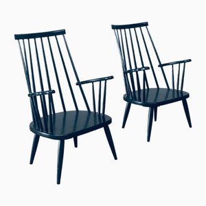 Set of Scandinavian Spindle Back Lounge Chair Set, Denmark, 1960s