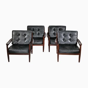 Scandinavian Leather Armchairs, 1960s, Set of 4