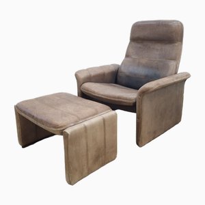 Fauteuil DS50 avec Tabouret en Cuir par Robert Haussmann pour De Sede, 1971, Set de 2