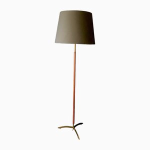 Danish Teak Floor Lamp with Brass Tripod Foot, 1960s