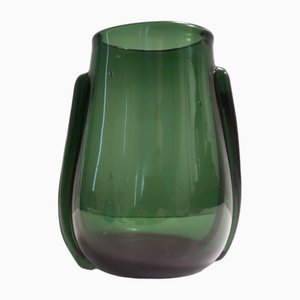 Grüne Vintage Art Deco Vase aus mundgeblasenem Glas, Italien, 1940er