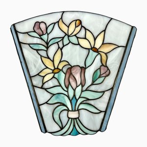 Lámpara de pared vintage de aplique botánico Tiffany de vitrales, Alemania, años 70