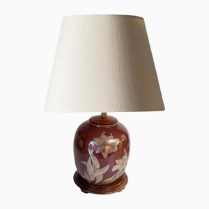 Table Lamp in Ceramic and Wood, France, 1970s