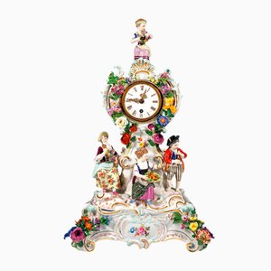 Horloge avec Figurines de Jardiniers sur Piédestal attribuée à Leuteritz pour Meissen, 1880s