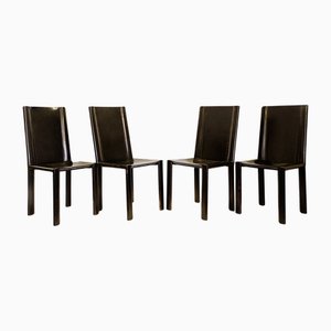 Black Leather Chairs attributed to Matteo Grassi, Set of 4